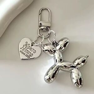 Silver Balloon Dog Keychain